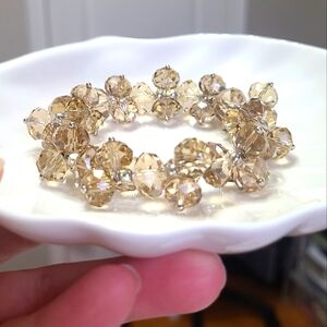 Chunky Champagne Gold Crystal Cluster Acrylic Beaded Boho Stretchy Bracelet